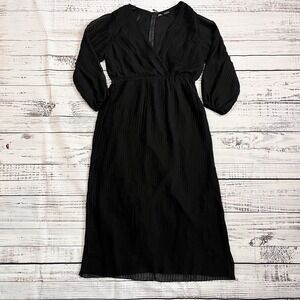 ZARA Women's Black Pleated Maxi Dress Chiffon Sheer Overlay Goth Funeral Size L